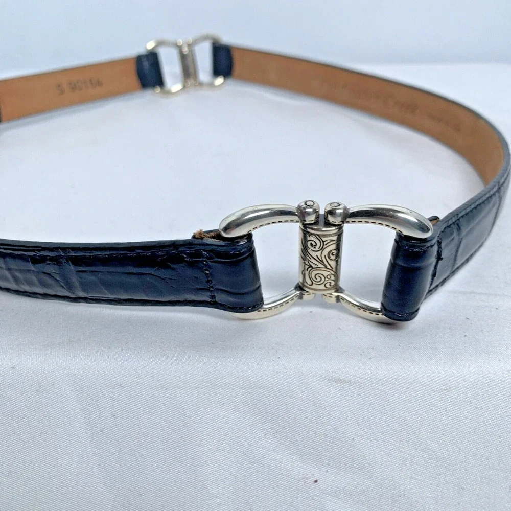 Coldwater Creek Belt Black Leather Metal Hardware Chain Links Sz S Lagenlook Y2